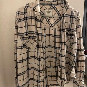 Abercrombie & Fitch Black and Cream Plaid Shirt